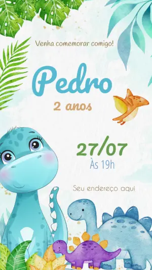 Convite Aniversário Dinossauro Baby Fofo para Editar Online