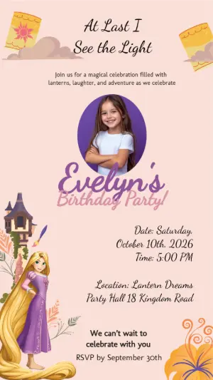 Magical Rapunzel Birthday Invitation Editable Template