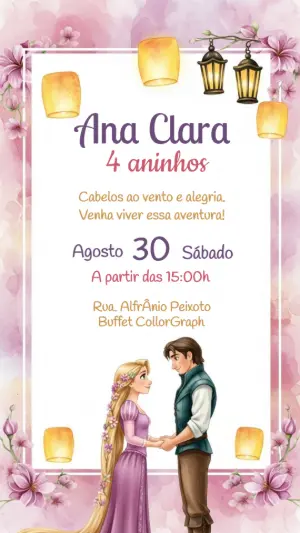 Convite Aniversário Enrolados Rapunzel para Editar Online