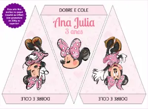 Cone Pirâmide Aniversário Minnie Rosa para Editar Online