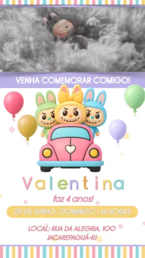 Convite Animado Aniversário Infantil Labubu Editável