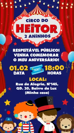 Convite de Aniversário Infantil Tema Circo para Editar