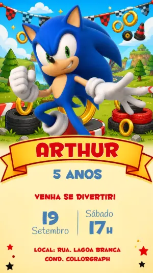 Convite Digital Sonic Aniversário Infantil Editável