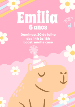 Convite Aniversário Capivara Fofa para Editar Online