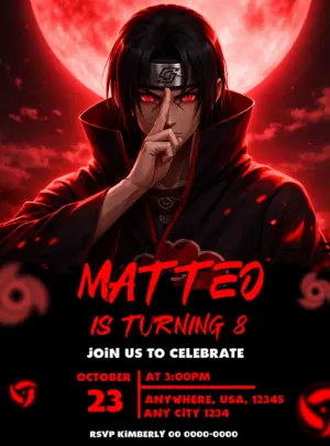 Itachi Uchiha Birthday Invitation | Editable Anime Party Template