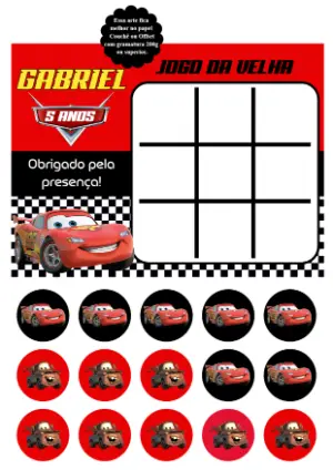 Lembrancinha Jogo da Velha Carros para Editar e Imprimir