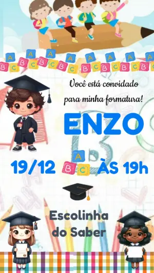 Convite Animado de Formatura Infantil Colorido para Editar