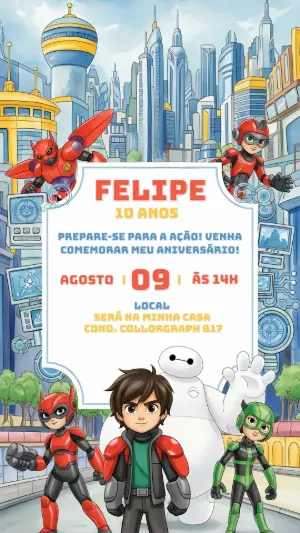 Convite Aniversário Operação Big Hero para Editar Online