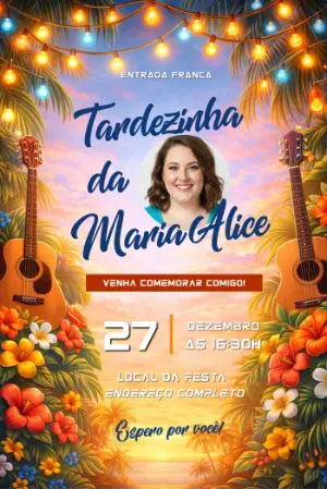 Convite de Aniversário Tardezinha Tropical com Foto Editável