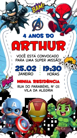 Convite de Aniversário Super-Heróis Baby Editável