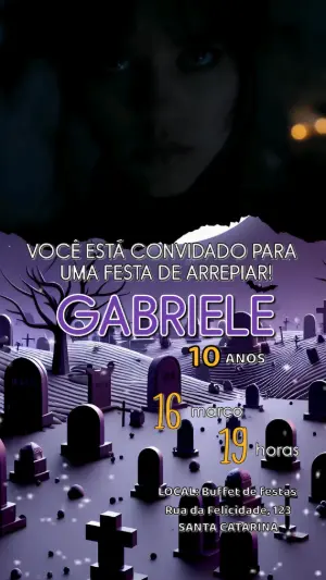 Convite Animado Aniversário Wandinha Addams para Editar Online