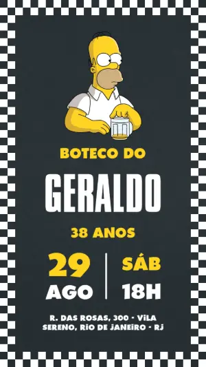 Convite Aniversário Boteco Homer Simpson para Editar Online