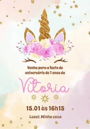 Convite de Aniversário Unicórnio Mágico para Editar Online