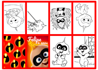 Arte Editável Livrinho de Colorir Festa Zezé Os Incríveis
