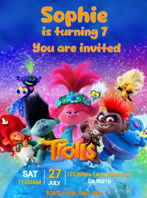 Trolls Birthday Party Invitation | Editable Digital Template