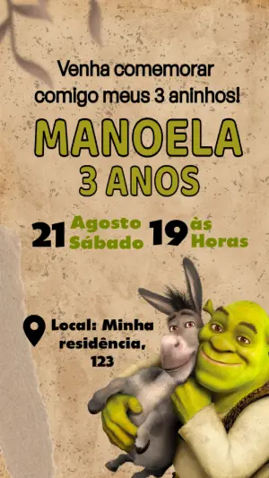 Convite de Aniversário Shrek: Modelo Digital Editável