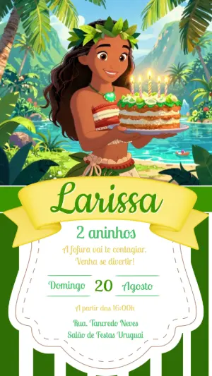Convite de Aniversário Moana com Bolo para Editar