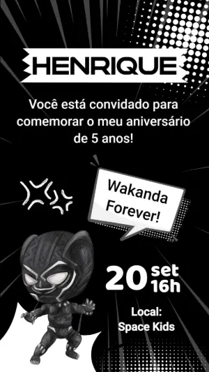 Convite de Aniversário Pantera Negra para Editar Online