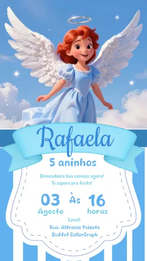 Convite de Aniversário Anjinho Azul para Editar