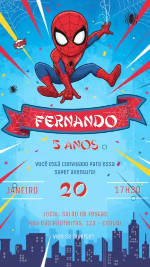 Convite Digital Editável Aniversário Tema Homem-Aranha