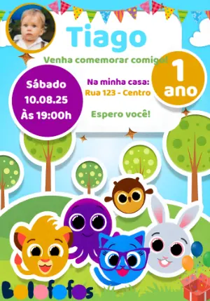 Convite Aniversário Bolofofos com foto para Editar Online