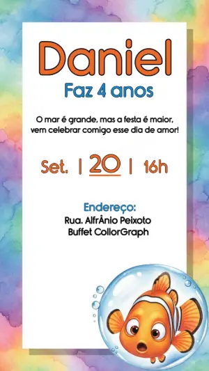 Convite Aniversário Procurando Nemo para Editar Online