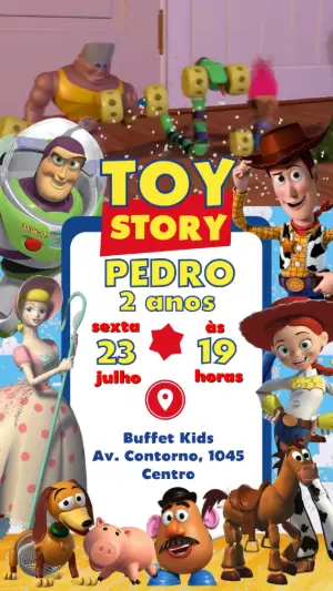 Convite Animado Aniversário Toy Story para Editar Online