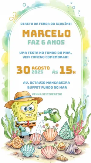 Convite de Aniversário Bob Esponja para Editar Online
