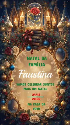 Convite Animado de Natal A Bela e a Fera para Editar Online