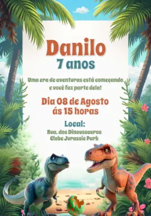 Convite de Aniversário Dinossauros para Editar Online