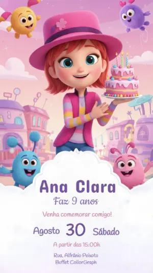 Convite Infantil Tema Monstrinhos Fofos Editável Digital