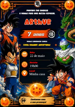 Convite Digital Dragon Ball Z para Aniversário Infantil Editável