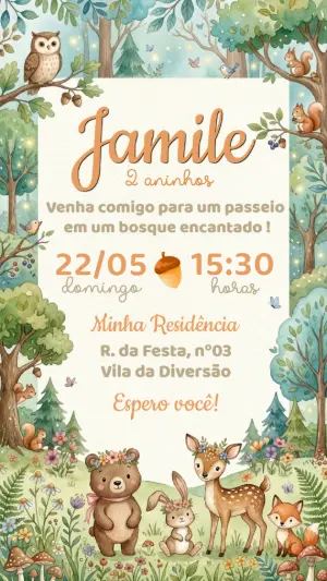 Convite Aniversário Bosque Encantado Aquarela para Editar