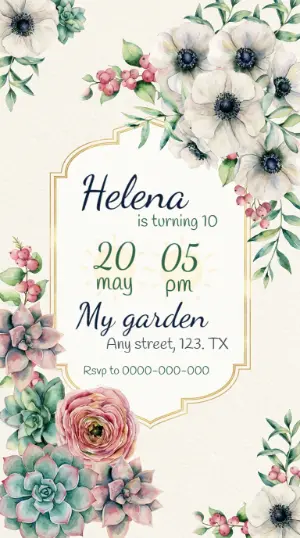Elegant Floral Birthday Invitation - Editable Template