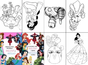 Mini Livro de Colorir Princesas e Vingadores para Editar Online
