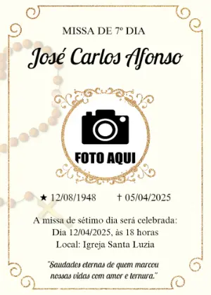 Convite Missa de 7º Dia com Terço e Foto para Editar Online