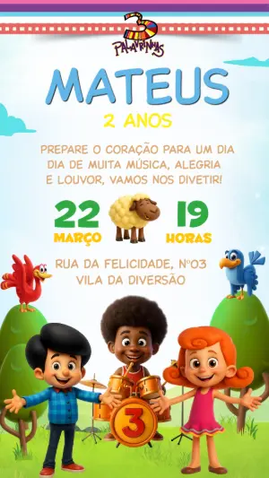 Convite de Aniversário 3 Palavrinhas para Editar Online