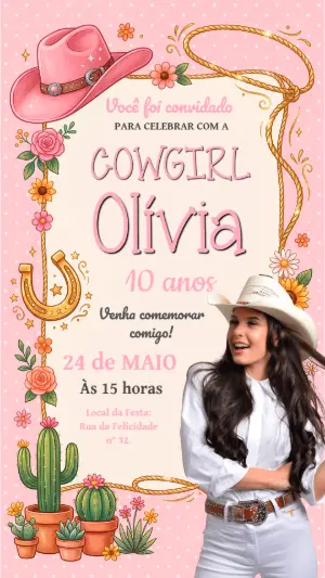 Convite de Aniversário Ana Castela Boiadeira Modelo Editável