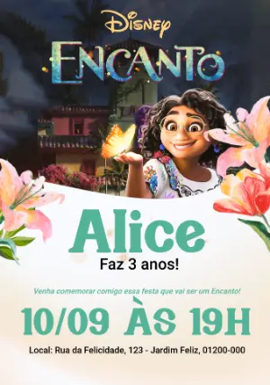 Convite de Aniversário Encanto Mágico para Editar