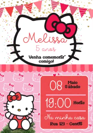 Convite de Aniversário Hello Kitty para Editar Online