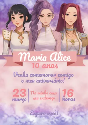 Invitation d'anniversaire KPop Demon Hunters – Statique – Ana Clara
