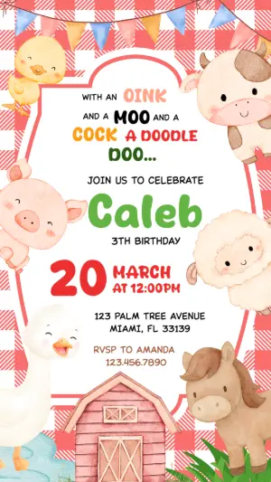Cute Farm Animals Birthday Invitation | Editable Watercolor Template