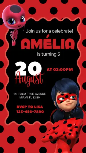 Editable Ladybug Birthday Party Invitation Template