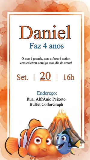 Convite Aniversário Procurando Nemo para Editar Online