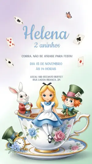 Convite Aniversário Alice no País das Maravilhas para Editar