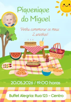 Convite de Aniversário Piquenique com Foto para Editar