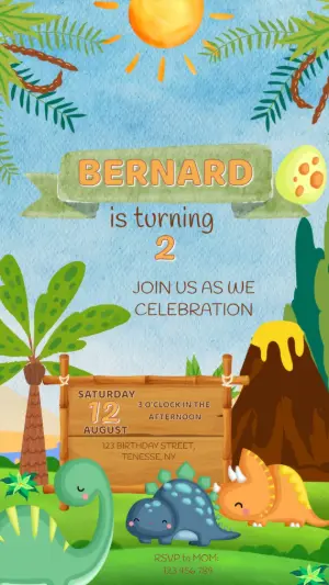 Animated Dinosaur Birthday Video Invitation for Editing