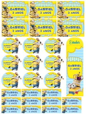 Kit de Rótulos e Etiquetas Minions Editável para Festa e Escola