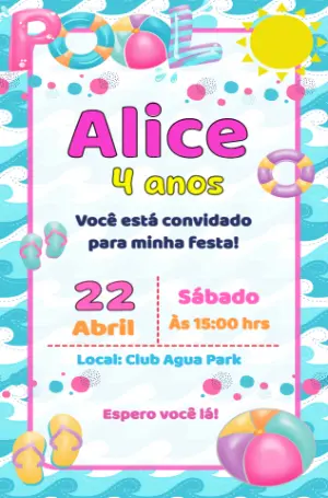 Convite de Aniversário Pool Party para Editar Online