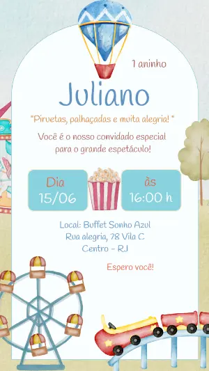 Convite de Aniversário Parque de Diversões Aquarela para Editar